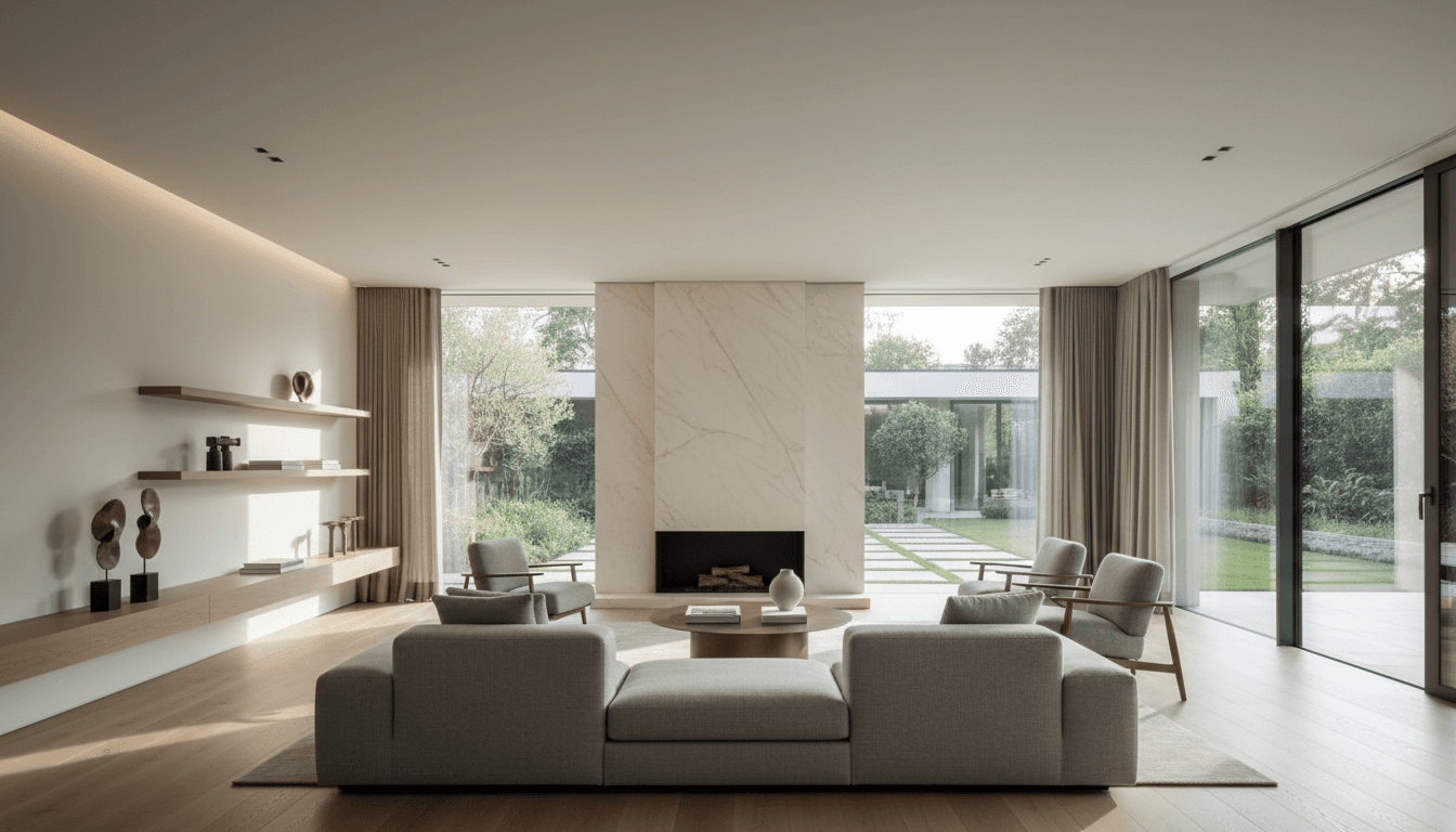 Cheminée en marbre et parquet rénové dans un appartement après travaux